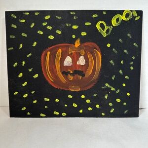 Hand-painted spooky, scary, adorable pumpkin Halloween painting